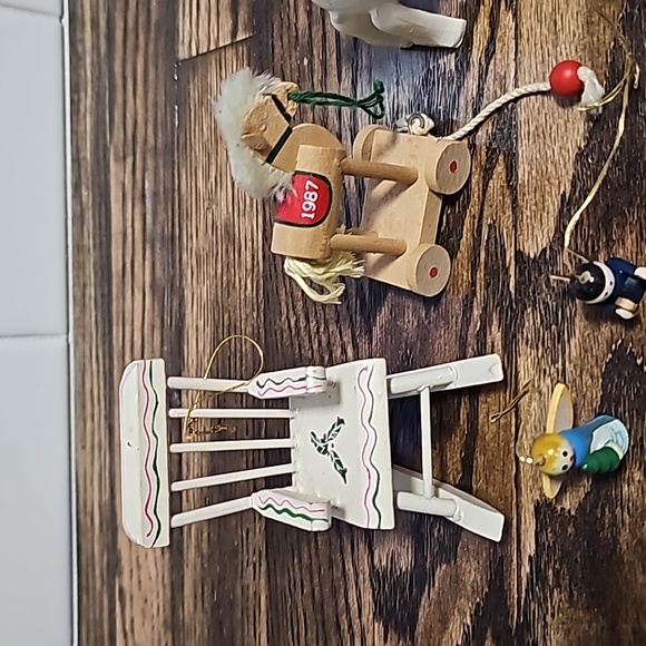 Wooden bundle Christmas ornaments Hallmark chair bird deer tiny rocking horse - Picture 5 of 16